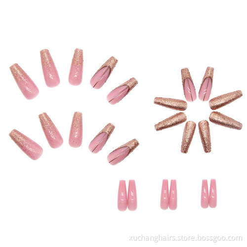 wholesale 24pcs/box pink purple long style bride false nails pure color preaa on nails
